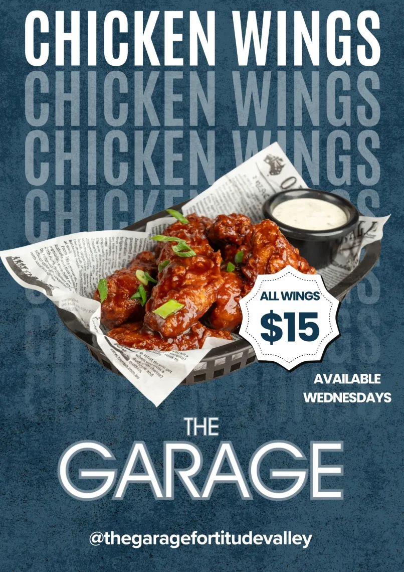 Craving the best chicken wings in Brisbane?! We got $15 wings every Wednesday at The Garage Fortitude Valley.
